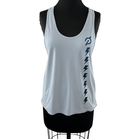 PELOTON Light Blue Scoop Neck Twist Racerback Tank Microfiber Top Lightning M - Picture 1 of 8